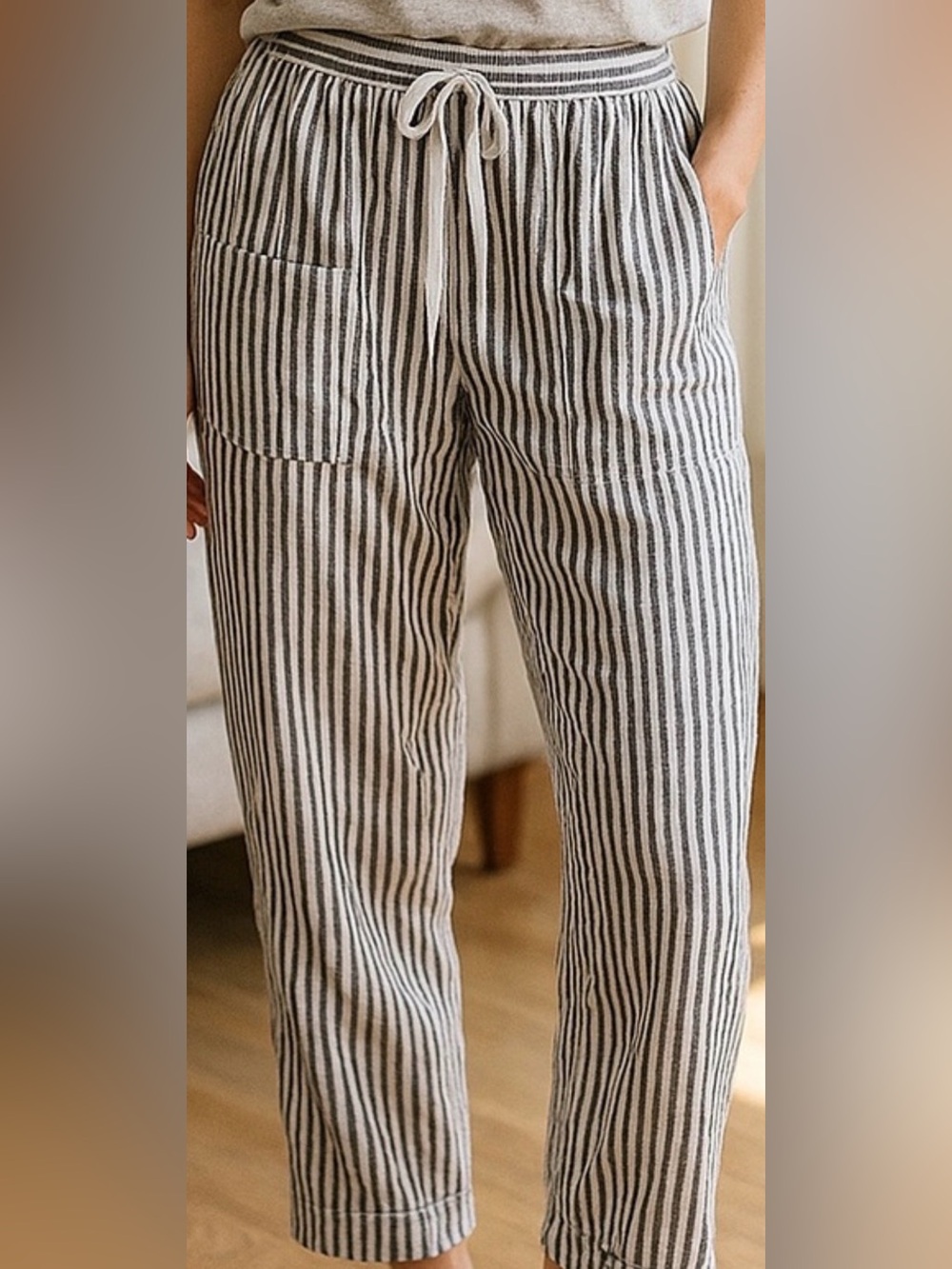 Nautica Striped Drawstring Linen-Blend Pants - large